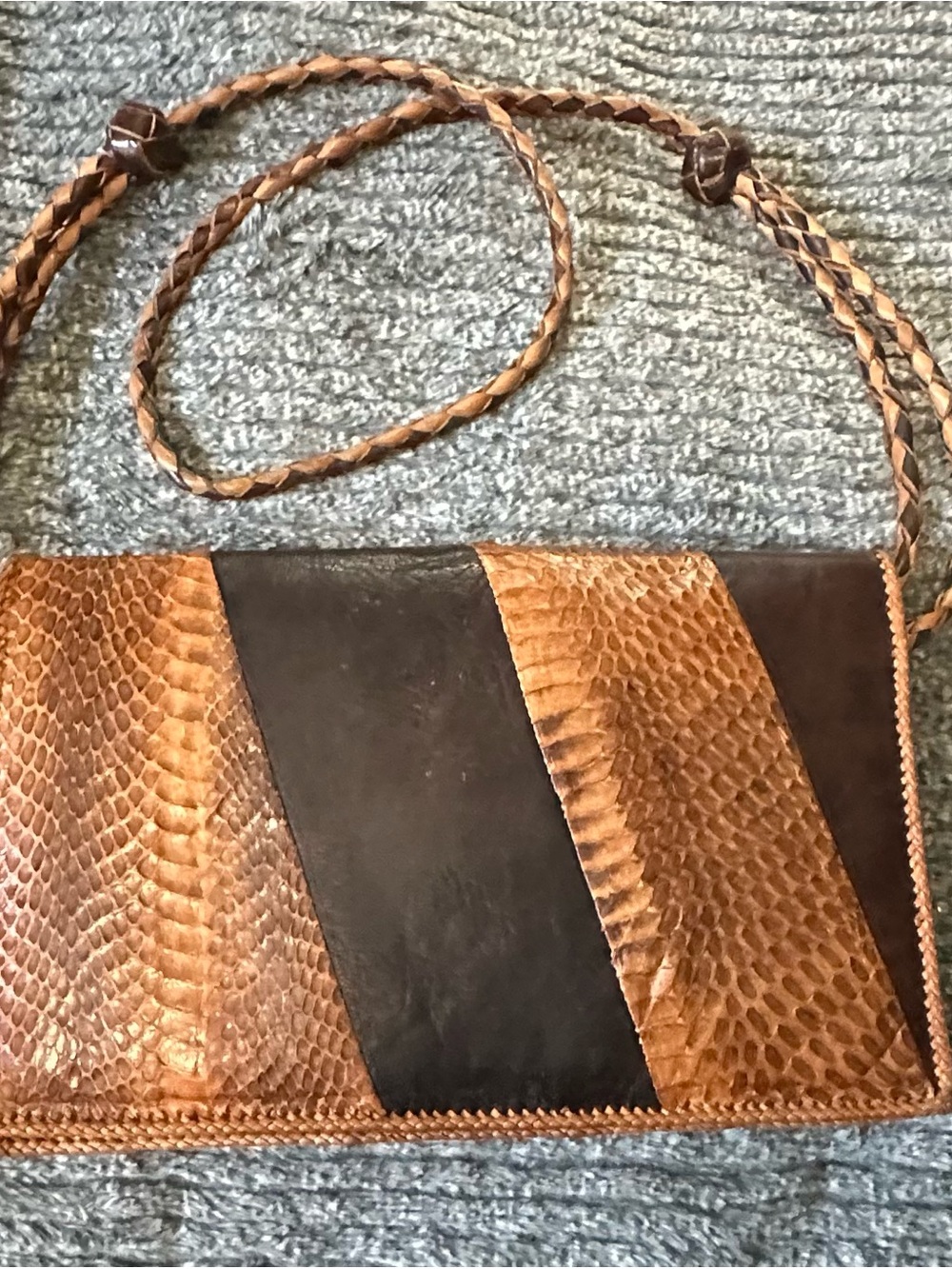 Vintage Handmade Authentic Snake Leather Women Large Clutch Handbag
